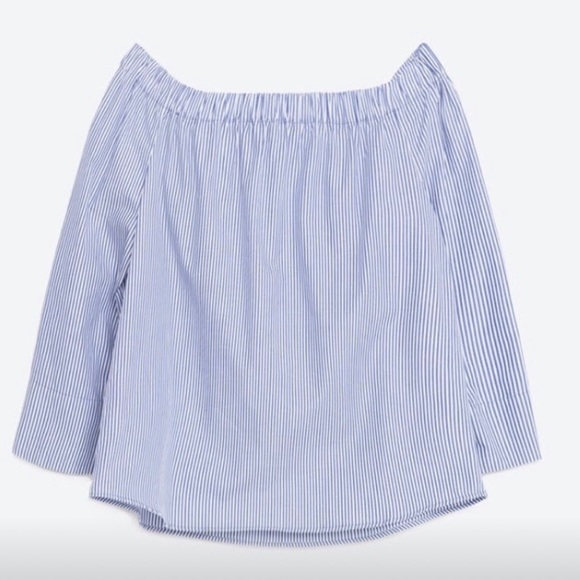 Zara off the shoulder poplin blouse - white/blue - Picture 2 of 15